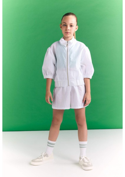 Kız Çocuk Dik Yaka Baskılı Fermuarlı Yarım Kollu Spor Hırka C4733A824SM