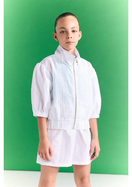 Kız Çocuk Dik Yaka Baskılı Fermuarlı Yarım Kollu Spor Hırka C4733A824SM