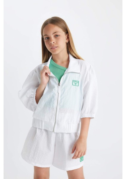 Kız Çocuk Dik Yaka Baskılı Fermuarlı Yarım Kollu Spor Hırka C4733A824SM