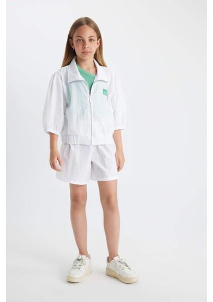 Kız Çocuk Dik Yaka Baskılı Fermuarlı Yarım Kollu Spor Hırka C4733A824SM