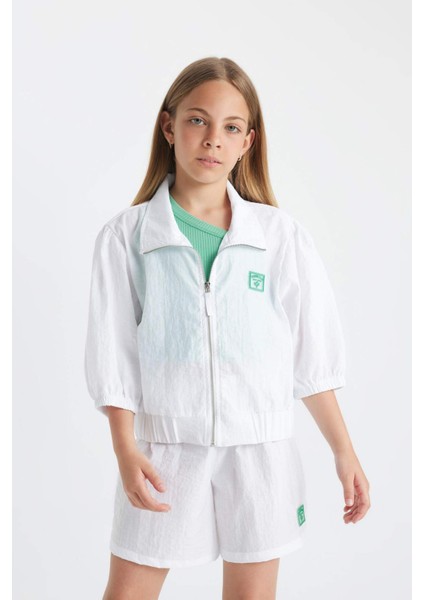 Kız Çocuk Dik Yaka Baskılı Fermuarlı Yarım Kollu Spor Hırka C4733A824SM