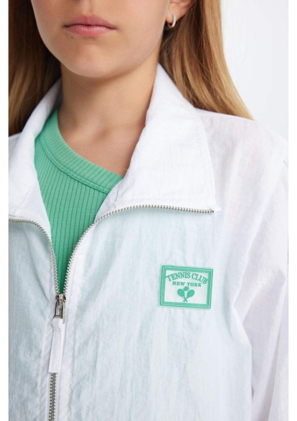 Kız Çocuk Dik Yaka Baskılı Fermuarlı Yarım Kollu Spor Hırka C4733A824SM