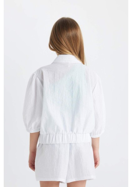 Kız Çocuk Dik Yaka Baskılı Fermuarlı Yarım Kollu Spor Hırka C4733A824SM