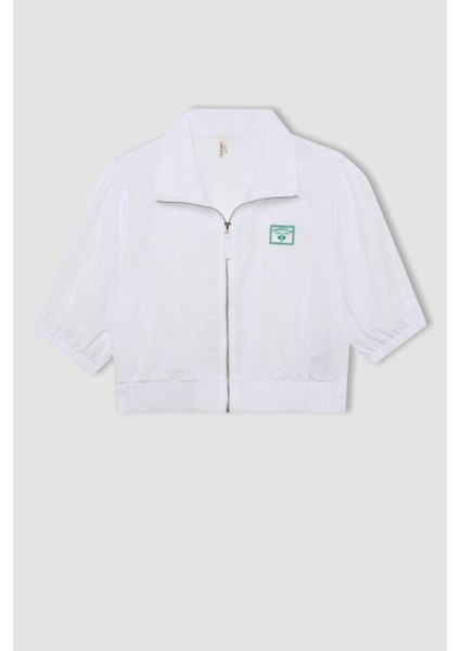 Kız Çocuk Dik Yaka Baskılı Fermuarlı Yarım Kollu Spor Hırka C4733A824SM