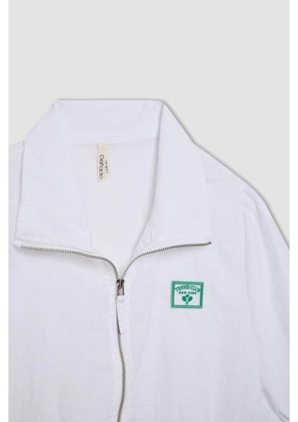 Kız Çocuk Dik Yaka Baskılı Fermuarlı Yarım Kollu Spor Hırka C4733A824SM