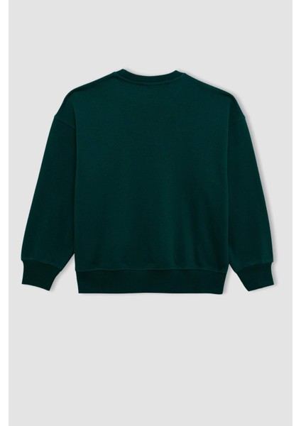 Kız Çocuk Oversize Geniş Kalıp Bisiklet Yaka Baskılı Okul Sweatshirt C7778A824AU