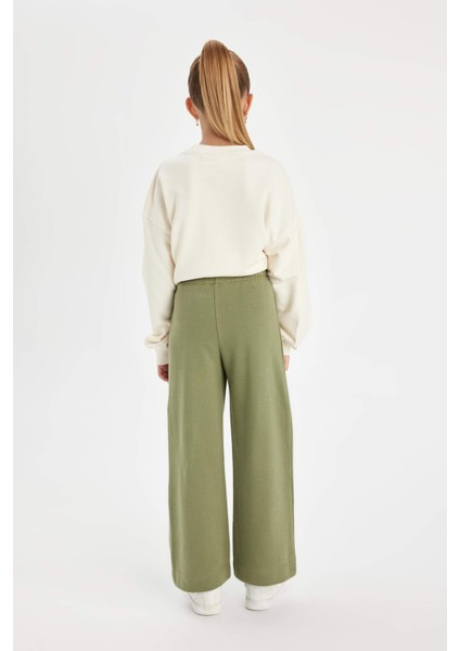 Kız Çocuk Wide Leg Geniş Bol Paça Beli Lastikli Basic Düz Eşofman Altı D0743A824AU