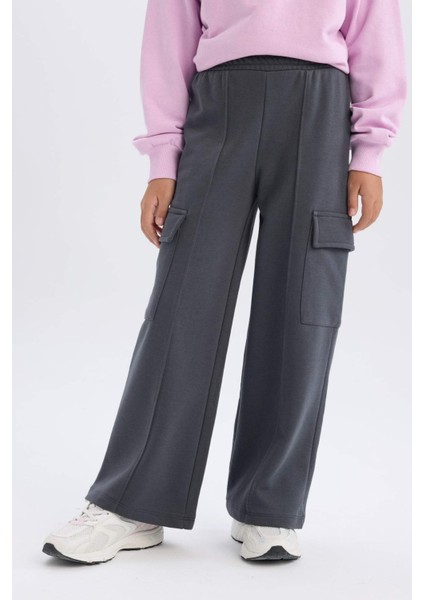 Kız Çocuk Wide Leg Bol Geniş Paça Kargo Cepli Eşofman Altı D0744A824AU