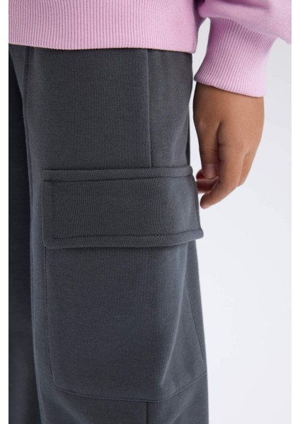 Kız Çocuk Wide Leg Bol Geniş Paça Kargo Cepli Eşofman Altı D0744A824AU