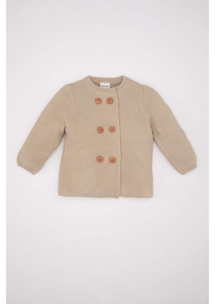 Kız Bebek Düğmeli Basic Düz Uzun Kollu Triko Hırka C9769A524WN