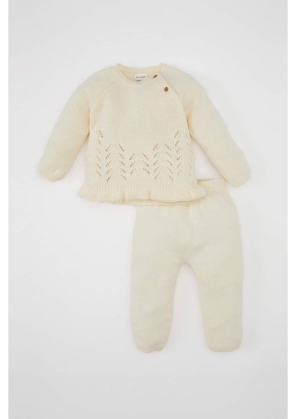 Kız Bebek Yılbaşı Temalı 2'li Triko Takım Uzun Kollu Üst Beli Lastikli Alt C9766A524WN