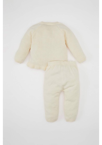 Kız Bebek Yılbaşı Temalı 2'li Triko Takım Uzun Kollu Üst Beli Lastikli Alt C9766A524WN