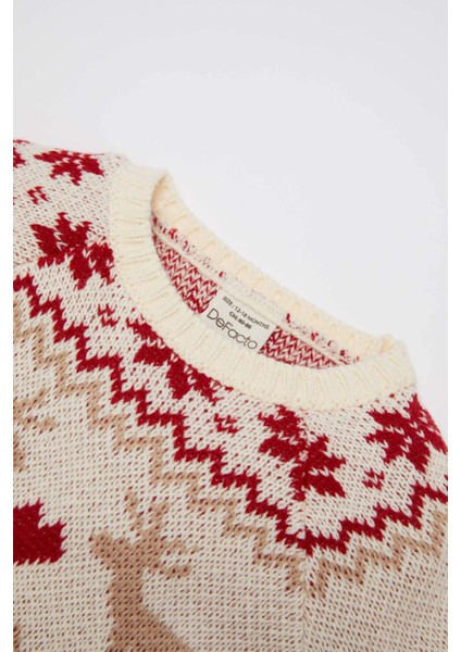 Kız Bebek Bisiklet Yaka Yılbaşı Temalı Triko Kazak C8437A524WN