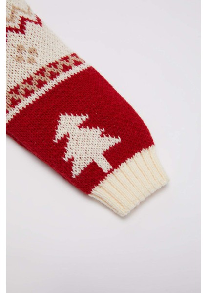 Kız Bebek Bisiklet Yaka Yılbaşı Temalı Triko Kazak C8437A524WN