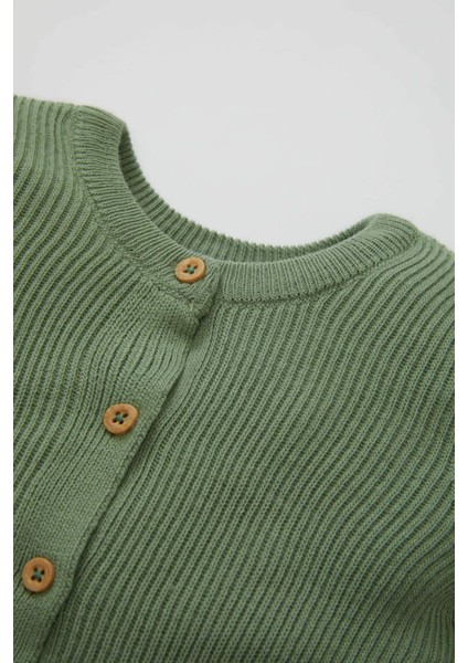 Erkek Bebek 2'li Takım Basic Düz Düğmeli Uzun Kollu Triko Hırka Beli Lastikli Triko Alt C9594A524AU