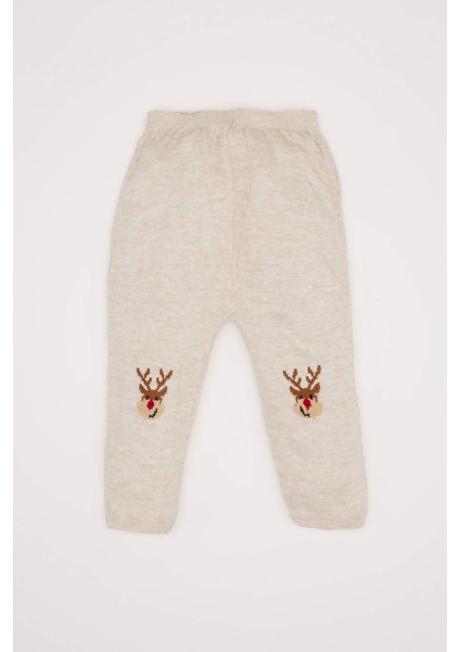 Erkek Bebek 2'li Takım Yeni Yıl Baskılı Uzun Kollu Triko Kazak Beli Lastikli Alt