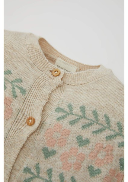 Kız Bebek Yenidoğan Düğmeli Çiçek Desenli Uzun Kollu Tulum C9765A524WN