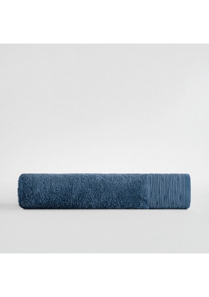 Derin Banyo Havlusu Organik Pamuk Nakışlı Koyu Mavi 80X150 cm