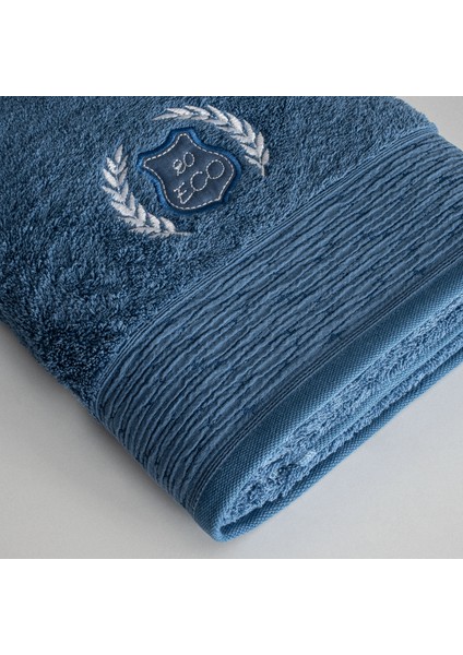 Derin Banyo Havlusu Organik Pamuk Nakışlı Koyu Mavi 80X150 cm