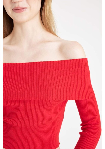 Coool Slim Fit Dar Kesim Açık Omuz Basic Düz Triko Kazak B6537AX24WN