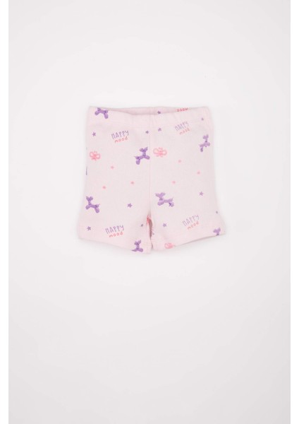 Kız Bebek Pijama Takım Desenli Fitilli Kaşkorse Kısa Kollu Üst Beli Lastikli Şort Alt C3476A524HS