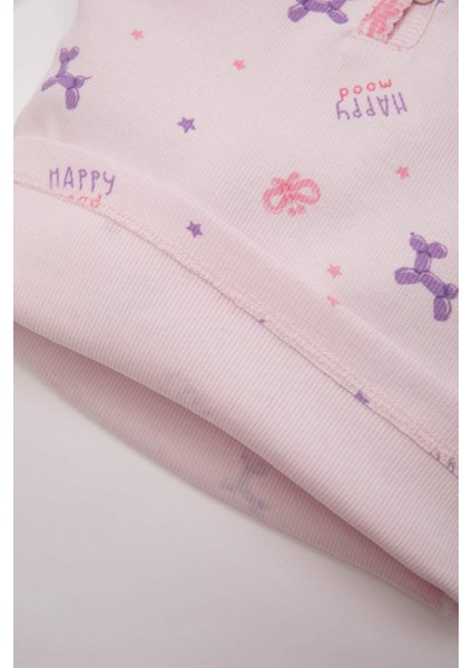 Kız Bebek Pijama Takım Desenli Fitilli Kaşkorse Kısa Kollu Üst Beli Lastikli Şort Alt C3476A524HS