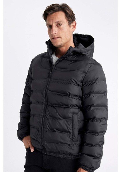 Su İtici Rüzgar Geçirmez Slim Fit Dar Kesim Astarlı Kapüşonlu Fermuarlı Cepli Kışlık Şişme Mont D1185AX24WN