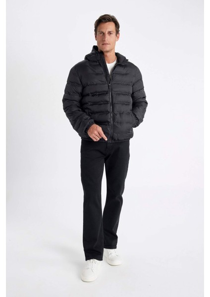 Su İtici Rüzgar Geçirmez Slim Fit Dar Kesim Astarlı Kapüşonlu Fermuarlı Cepli Kışlık Şişme Mont D1185AX24WN