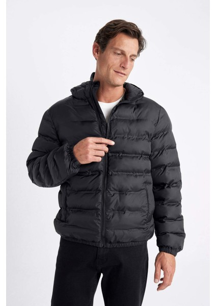 Su İtici Rüzgar Geçirmez Slim Fit Dar Kesim Astarlı Kapüşonlu Fermuarlı Cepli Kışlık Şişme Mont D1185AX24WN