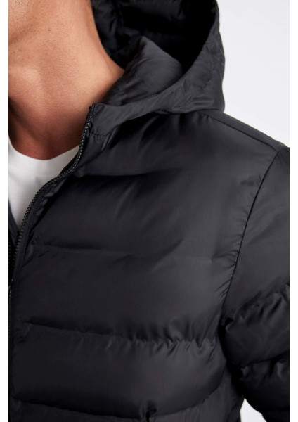 Su İtici Rüzgar Geçirmez Slim Fit Dar Kesim Astarlı Kapüşonlu Fermuarlı Cepli Kışlık Şişme Mont D1185AX24WN