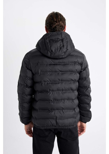 Su İtici Rüzgar Geçirmez Slim Fit Dar Kesim Astarlı Kapüşonlu Fermuarlı Cepli Kışlık Şişme Mont D1185AX24WN