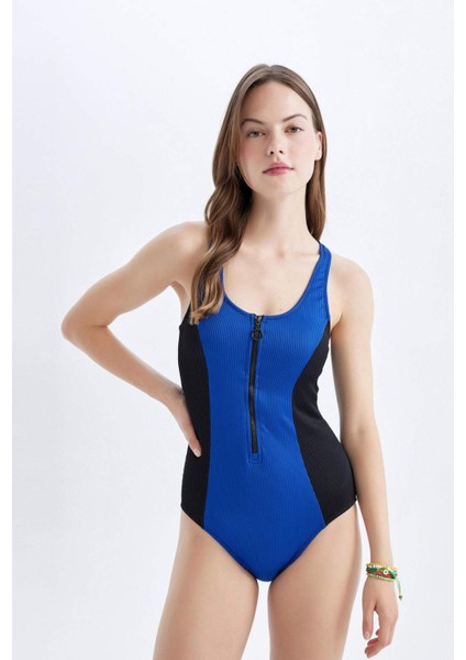 Regular Fit Fermuarlı Sörf Mayo-Fall in Love D1073AXNS