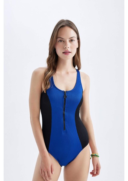 Regular Fit Fermuarlı Sörf Mayo-Fall in Love D1073AXNS