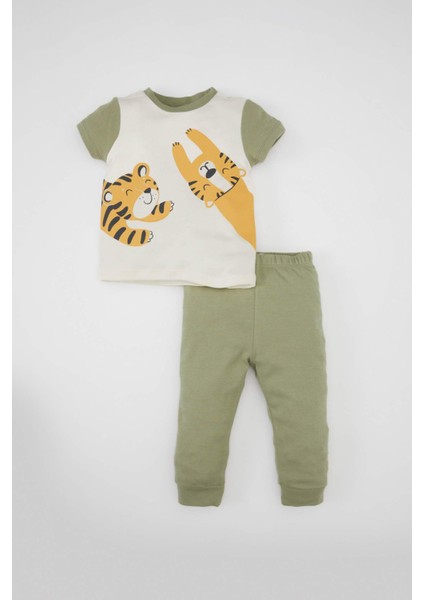 Erkek Bebek Pijama Takımı Kaplan Baskılı Penye Kısa Kollu Üst Beli Lastikli Uzun Alt C0732A524SM