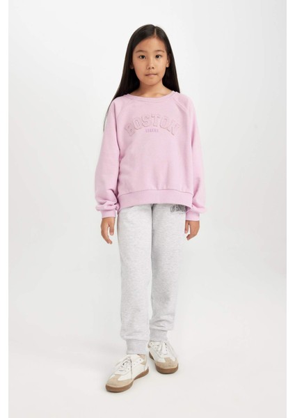 Kız Çocuk Pembe Oversize Geniş Kalıp Bisiklet Yaka Baskılı Sweatshirt D1100A824AU
