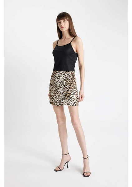 Leopar Desenli Normal Bel Saten Mini Etek D1176AX24SM
