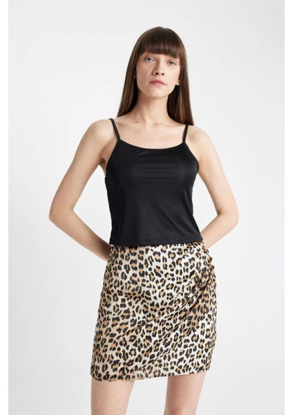 Leopar Desenli Normal Bel Saten Mini Etek D1176AX24SM