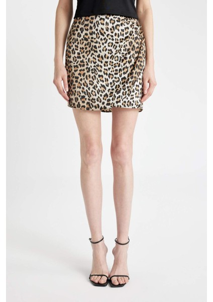 Leopar Desenli Normal Bel Saten Mini Etek D1176AX24SM
