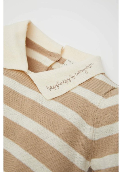 Kız Bebek 2'li Takım Çizgili Polo Yaka Triko Kazak İspanyol Paça Triko Tayt C8453A524WN