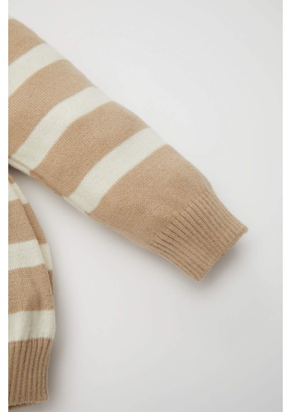 Kız Bebek 2'li Takım Çizgili Polo Yaka Triko Kazak İspanyol Paça Triko Tayt C8453A524WN