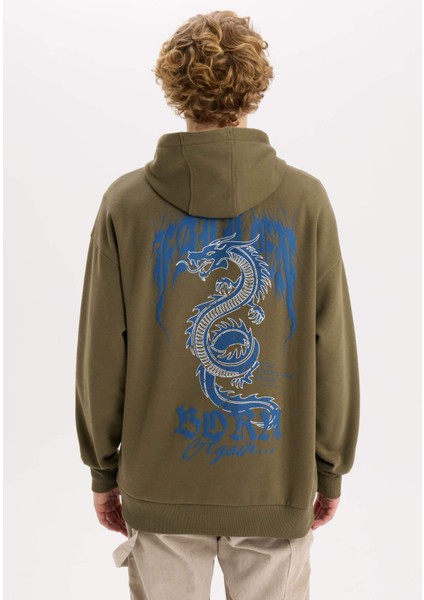 Boxy Fit Kapüşonlu Sırt Baskılı Sweatshirt D0849AX24AU