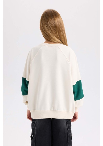 Kız Çocuk Oversize Geniş Kalıp Bisiklet Yaka Baskılı Sweatshirt D1106A824AU