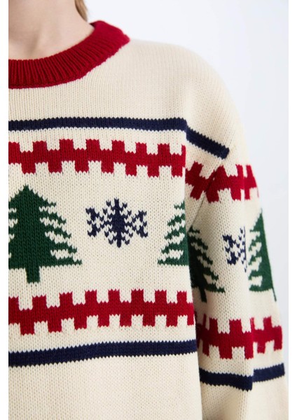 Erkek Çocuk Yılbaşı Temalı Bisiklet Yaka Triko Kazak C9634A824CW