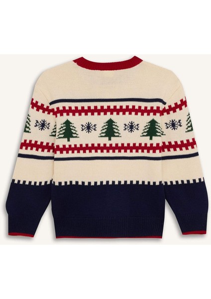 Erkek Çocuk Yılbaşı Temalı Bisiklet Yaka Triko Kazak C9634A824CW