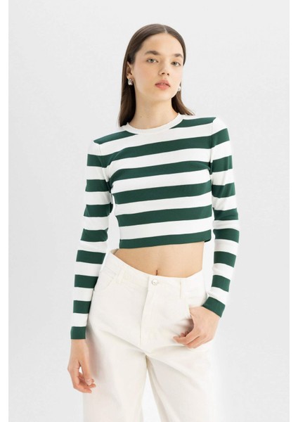 Slim Fit Dar Kesim Çizgili Bisiklet Yaka Triko Kazak X6888AZ24WN