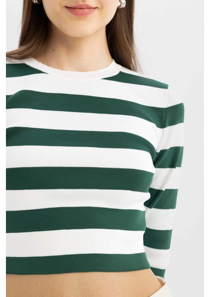 Slim Fit Dar Kesim Çizgili Bisiklet Yaka Triko Kazak X6888AZ24WN