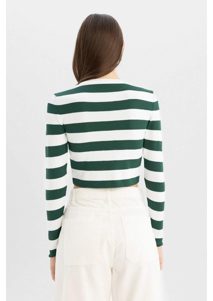 Slim Fit Dar Kesim Çizgili Bisiklet Yaka Triko Kazak X6888AZ24WN