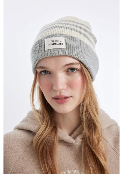 Kadın Dokuma Etiketli Çizgili Bere A5636AX24WN