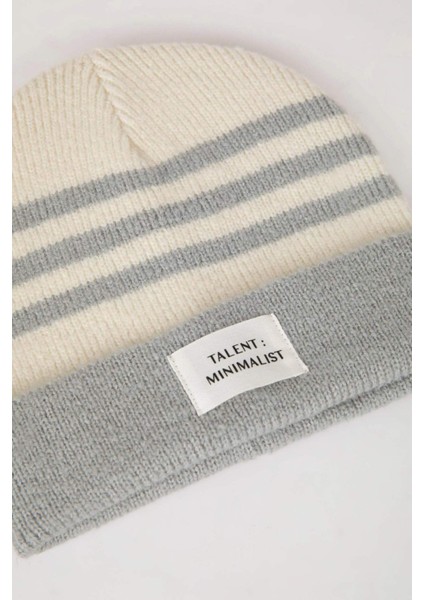 Kadın Dokuma Etiketli Çizgili Bere A5636AX24WN