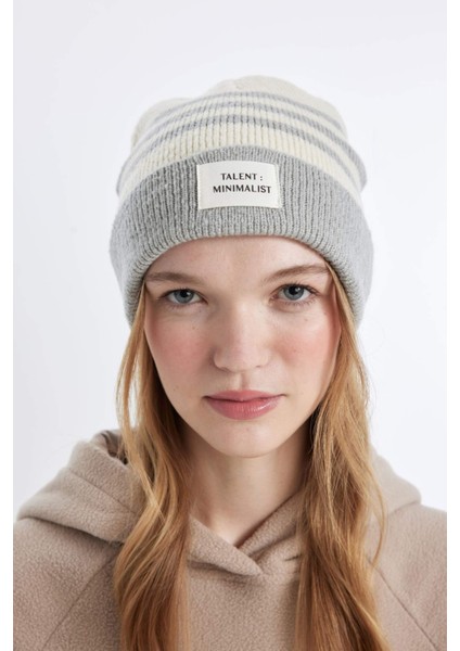 Kadın Dokuma Etiketli Çizgili Bere A5636AX24WN